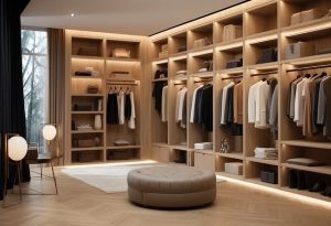 clothes hanging in a large closet