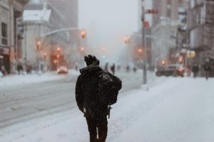 Snow on urban street