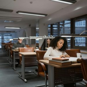 People studying in library