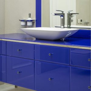 blue cabinet bathroom