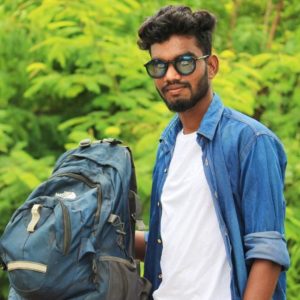 Man holding his backpack