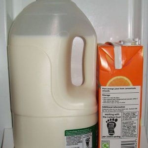 milk and juice in the fridge