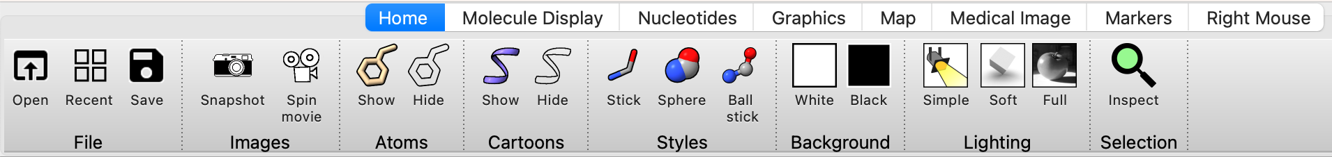 Screenshot of the software's toolbar selector displaying various tool options available for user selection.