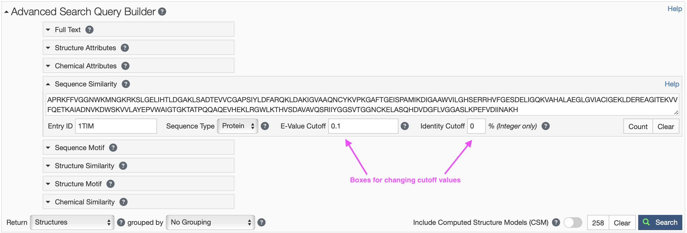 Figure showing Sequence Similarity search features.